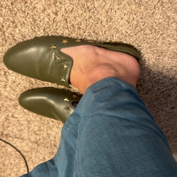 WNS Michael Kors Natasha Olive Green Gold Logo Star Slide Mules Sz 9 - Picture 10 of 10